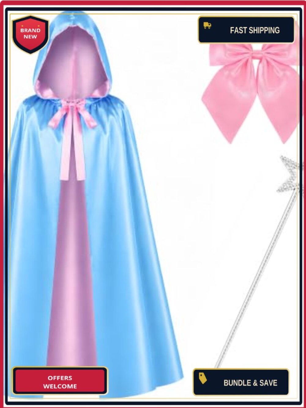 Fairy Costume Set Hooded Cloak Bow Tie Wand Halloween Party Women